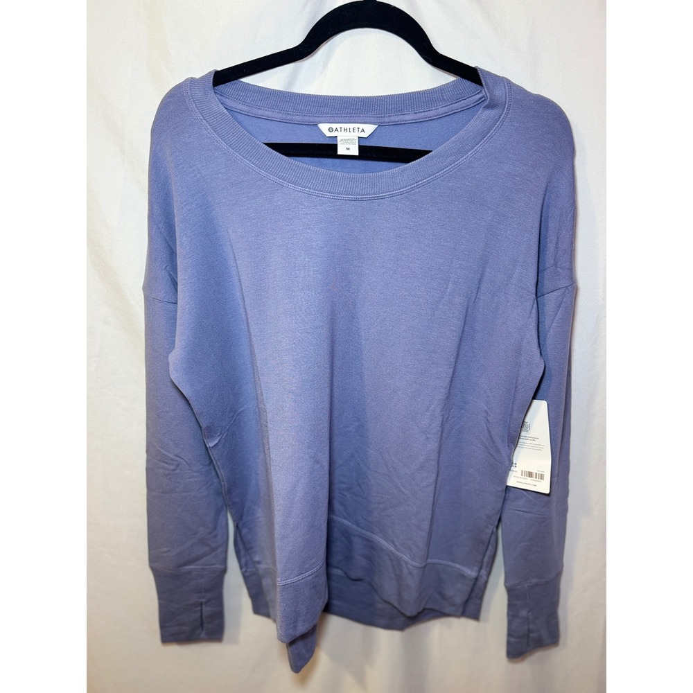Athleta Coaster Luxe Sweatshirt Womens M Purple Modal Thumbhole Cozy Athleisure